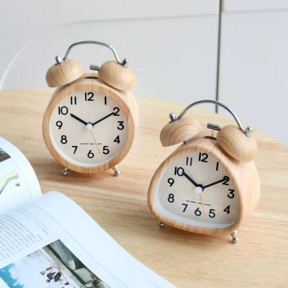 Vintage Wooden Twin Bell Alarm Clocks, Set Of 3