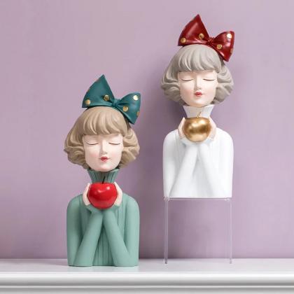 Decorative Whimsical Girls Figurines With Apples..