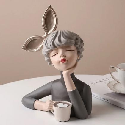 Chic Bunny Ears Ceramic Lady Figurine Home..