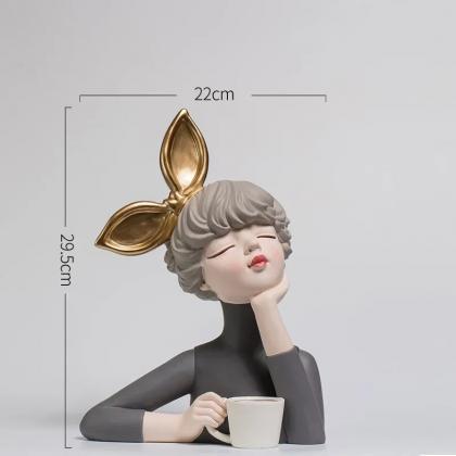 Chic Bunny Ears Ceramic Lady Figurine Home..