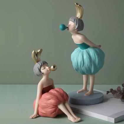 Chic Rabbit Figurine With Golden Bubble Decorative..