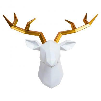Geometric Deer Head Wall Sculpture With Golden..