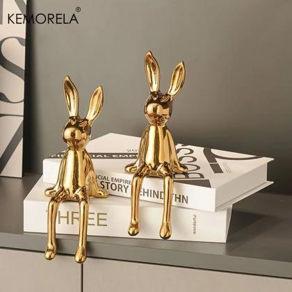 Modern Metallic Sitting Bunny Figurines Decorative..