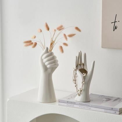 Unique Ceramic Hand Vase And Jewelry Holder Set