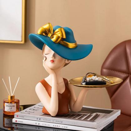Elegant Lady Statue With Tray Home Decor Sculpture