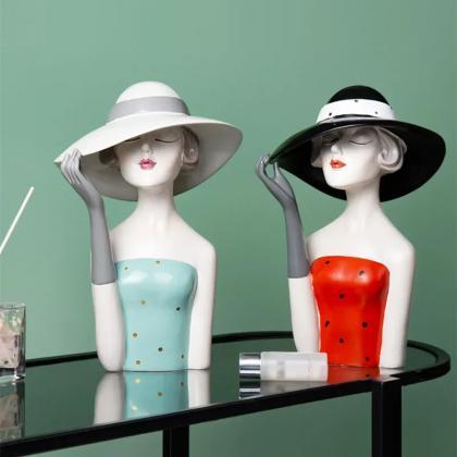 Elegant Lady Figurines With Hats Artistic Home..