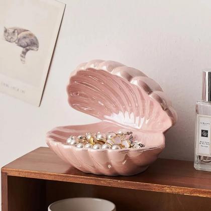 Elegant Pink Shell Ceramic Jewelry Storage Trinket..
