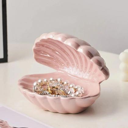 Elegant Pink Shell Ceramic Jewelry Storage Trinket..