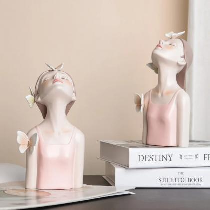 Elegant Ceramic Lady Figurines With Butterfly..