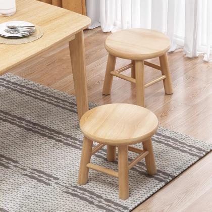 Solid Oak Wood Round Stool For Kitchen Dining
