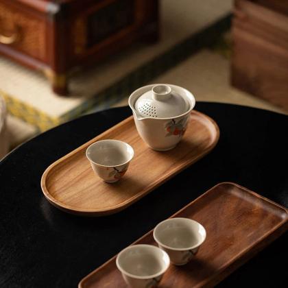 Set Of 3 Oval Wooden Serving Display Trays