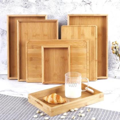 Bamboo Serving Trays With Handles, Stackable Set..