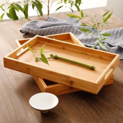 Bamboo Serving Tray With Handles For Breakfast..