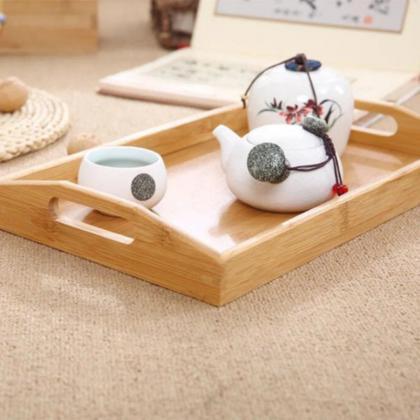 Bamboo Serving Tray With Handles For Breakfast..