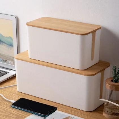 Modern Wooden Cover Cable Management Box Organizer