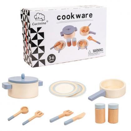 Kids Wooden Play Kitchen Cookware Pretend Set