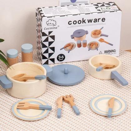 Kids Wooden Play Kitchen Cookware Pretend Set