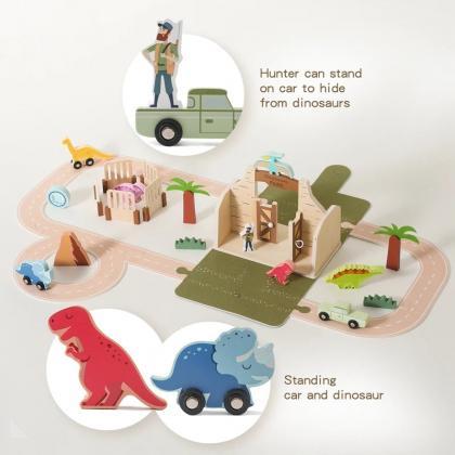 Kids Wooden Dinosaur Park Playset With Storage Box