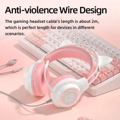 Cute Cat Ear Wired Gaming Headset With Microphone..