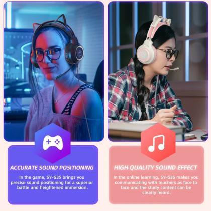 Cute Cat Ear Wired Gaming Headset With Microphone..