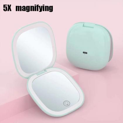 Led Lighted Compact Travel Makeup Mirror With Usb..