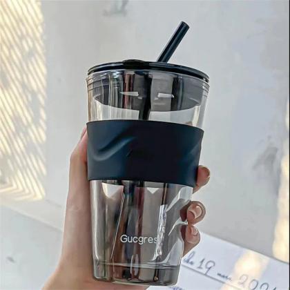 350ml 450ml Creative Glass Coffee Straw Cup With..
