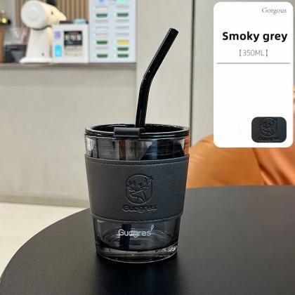 350ml 450ml Creative Glass Coffee Straw Cup With..