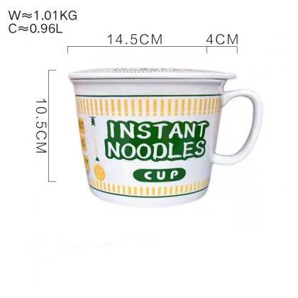 Ceramic Instant Noodles Cup With Handle And Lid