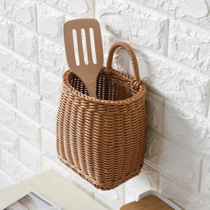 Handwoven Rattan Wall Basket Kitchen Storage..