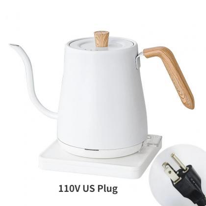 Modern White Electric Gooseneck Kettle With Wood..