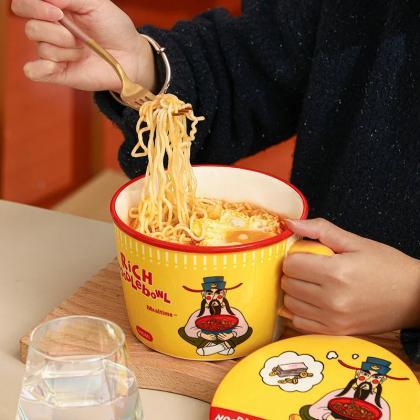 Cartoon Chef Ceramic Noodle Bowl With Handle 600ml