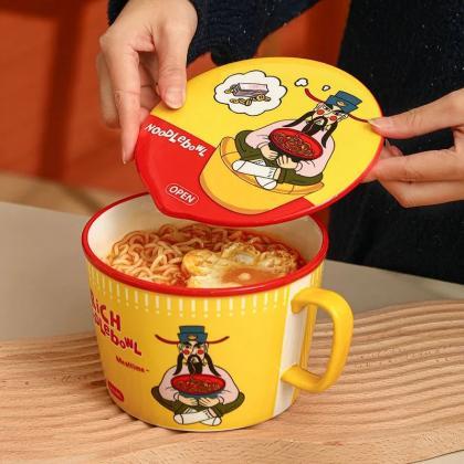 Cartoon Chef Ceramic Noodle Bowl With Handle 600ml