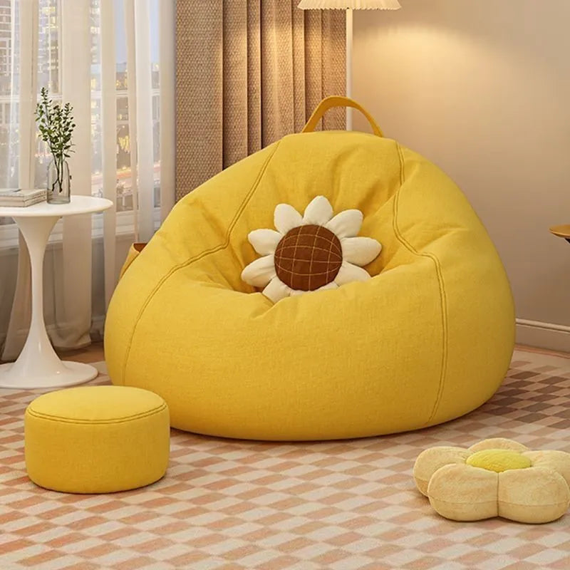 Cozy Sunflower Bean Bag Chair With Ottoman Set