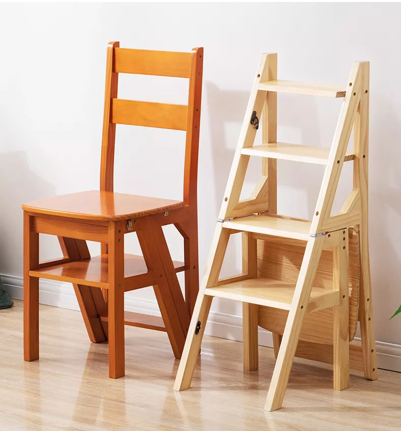 2-in-1 Wooden Convertible Chair To Step Ladder