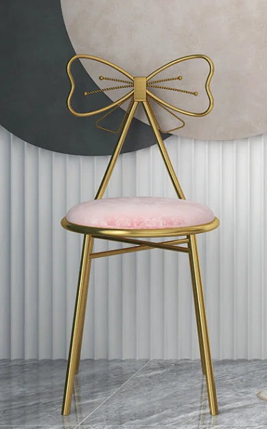 Elegant Velvet Bow-back Gold Frame Chair Pink