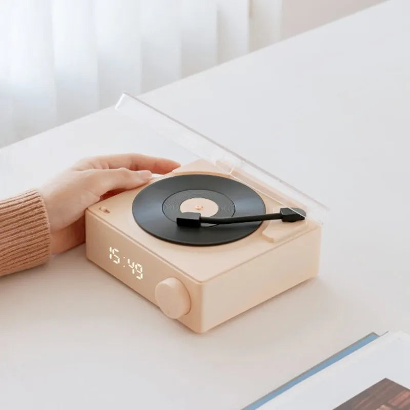 Vintage Minimalist Vinyl Record Player With Clock Display