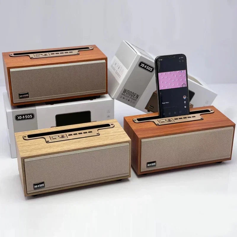 Portable Wooden Bluetooth Speaker With Phone Holder
