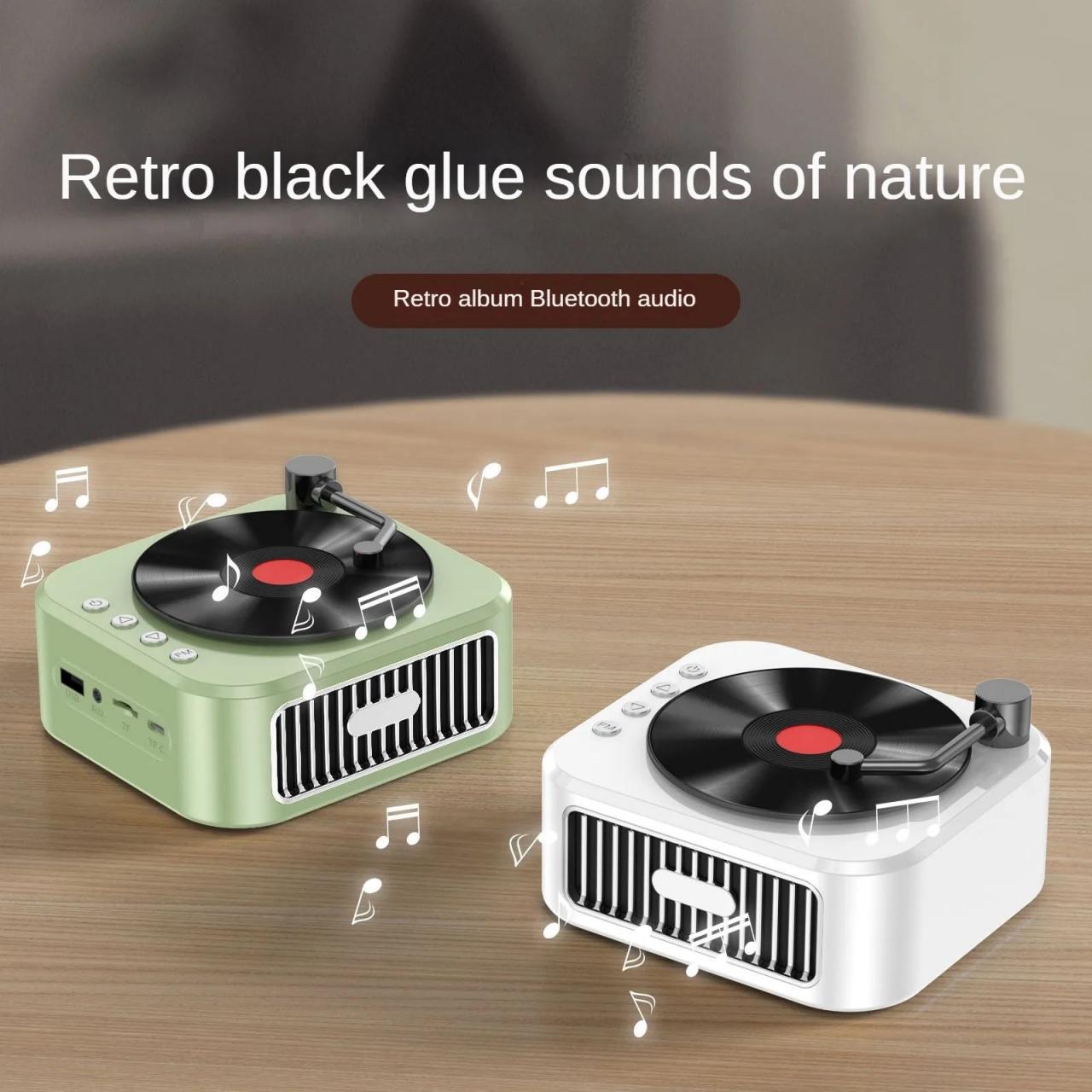 Vintage-inspired Mini Bluetooth Turntable Speaker System