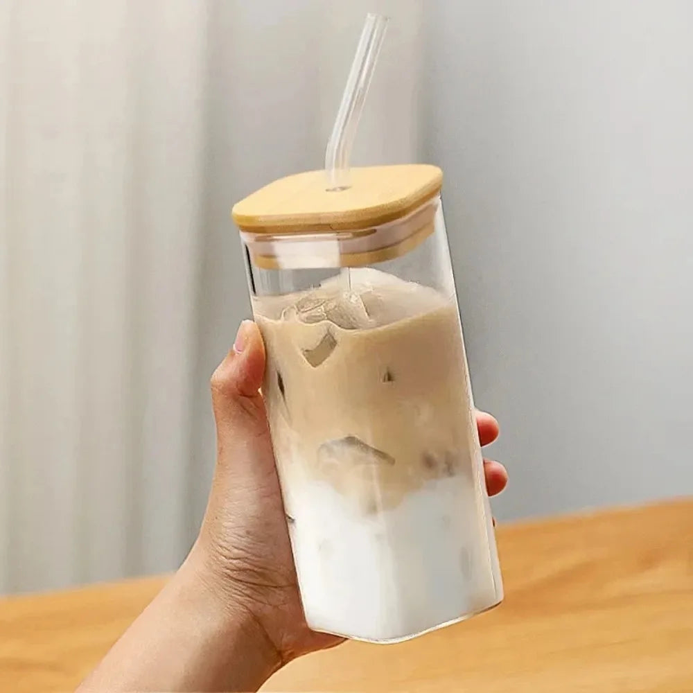 Eco-friendly Glass Tumbler With Bamboo Lid And Straw