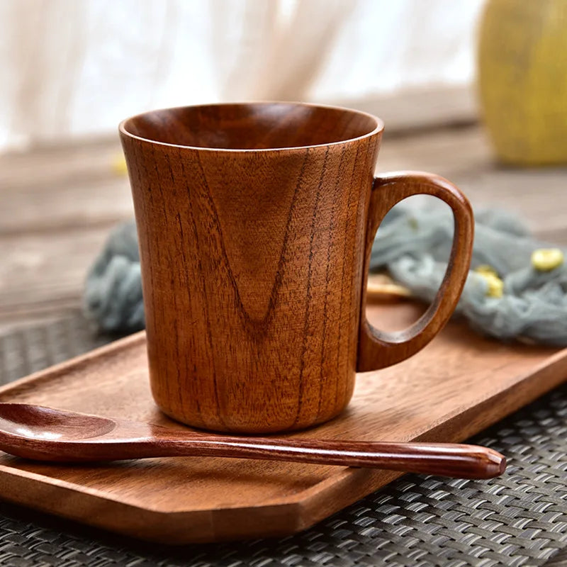 Handcrafted Wooden Coffee Mug With Matching Spoon Set