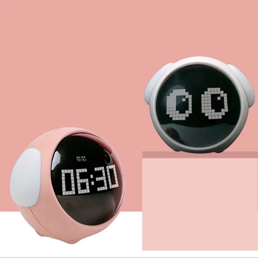 Cute Expression Interactive Digital Alarm Clock Pink