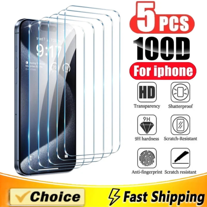 5-pack Iphone 100d Tempered Glass Screen Protectors
