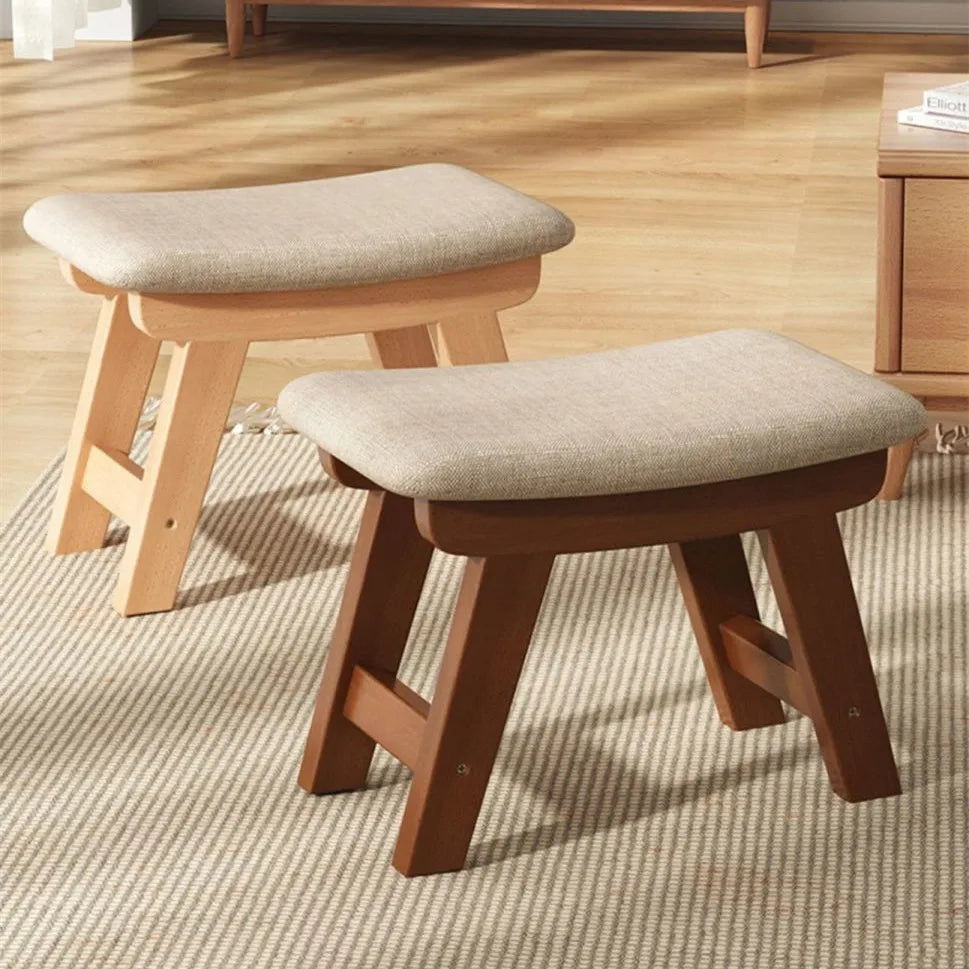 Modern Wooden Ottoman Footstools With Padded Tops Set