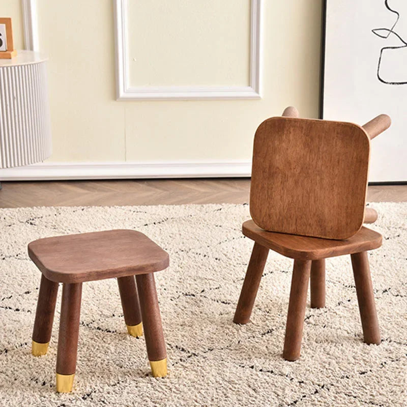 Kids Wooden Chair And Stool Set Playroom Furniture