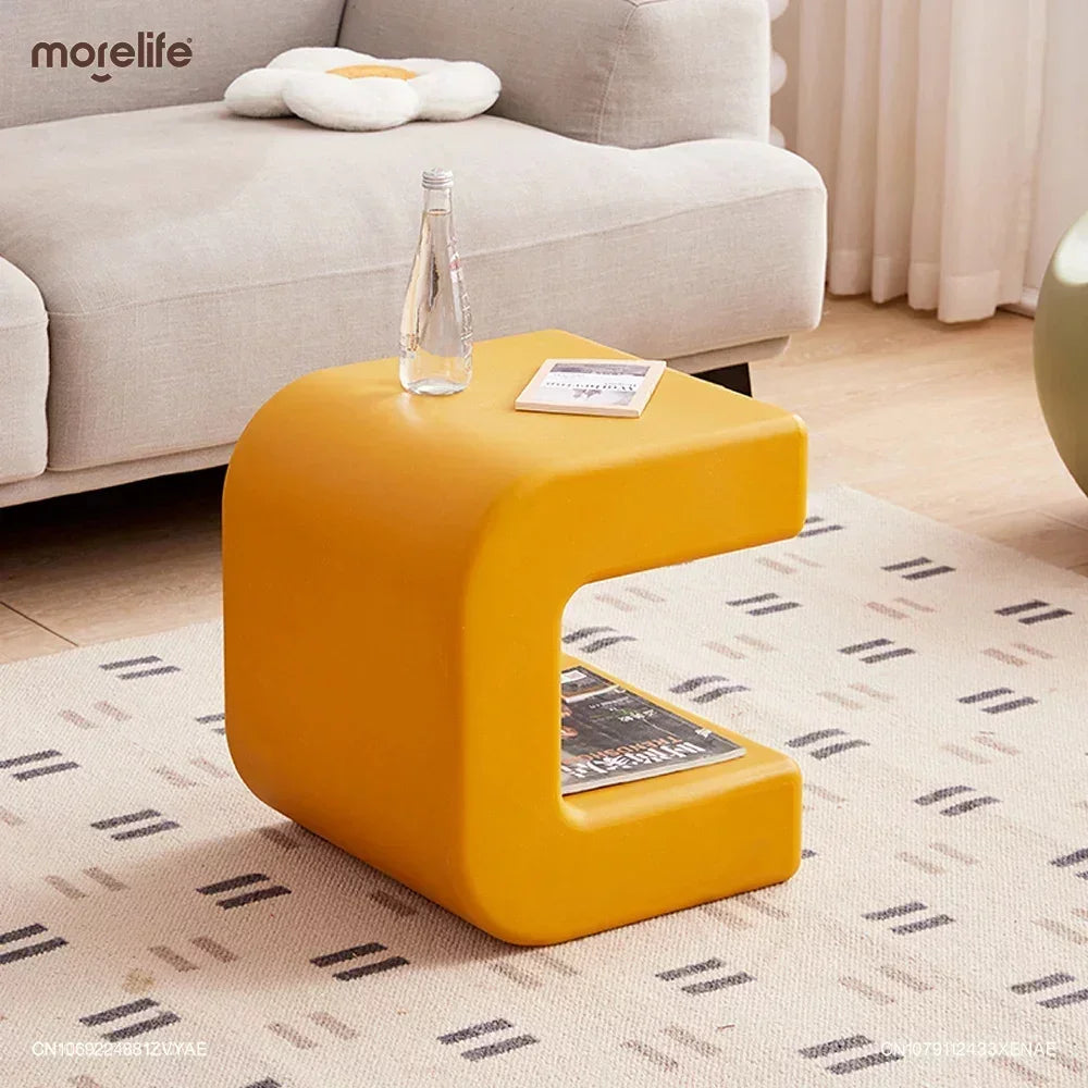 Modern Minimalist Yellow Side Table With Magazine Rack