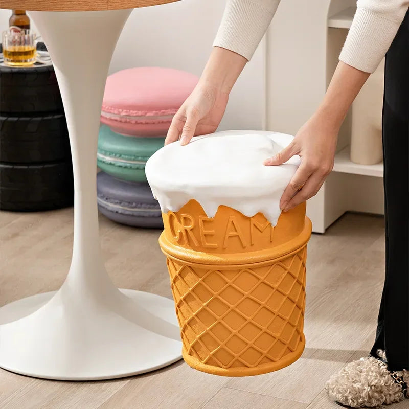 Novelty Ice Cream Cone Shaped Ottoman Storage Stool