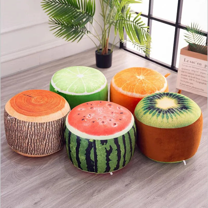 Colorful Fruit Design Round Footstool Ottoman Set