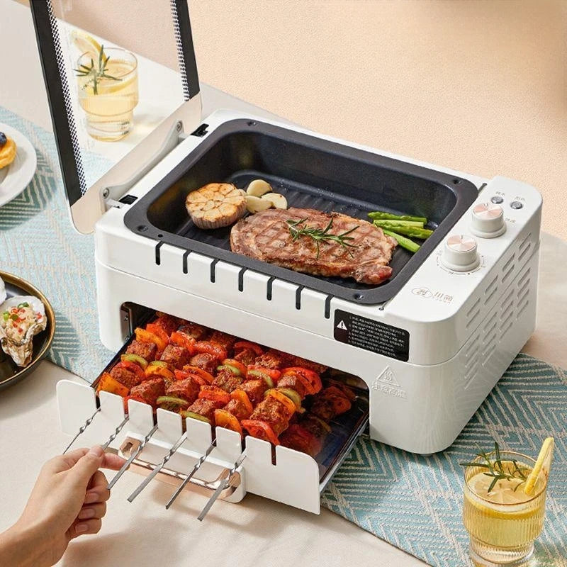 Compact Electric Grill Rotisserie Oven Indoor Barbecue Skewers Included