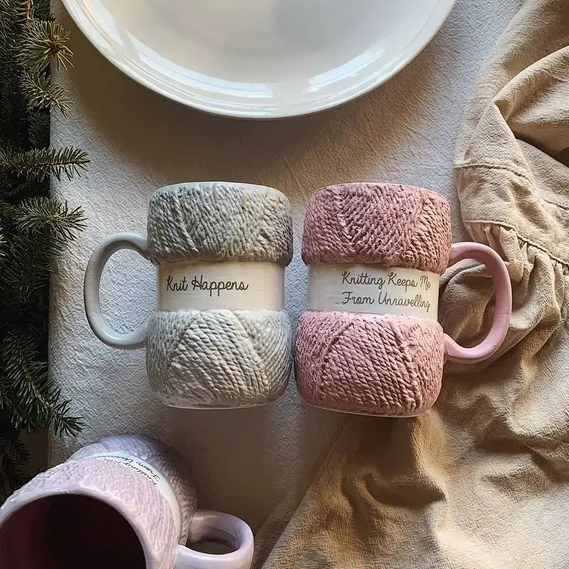 Cozy Knitted Sweater Design Ceramic Coffee Mugs Set