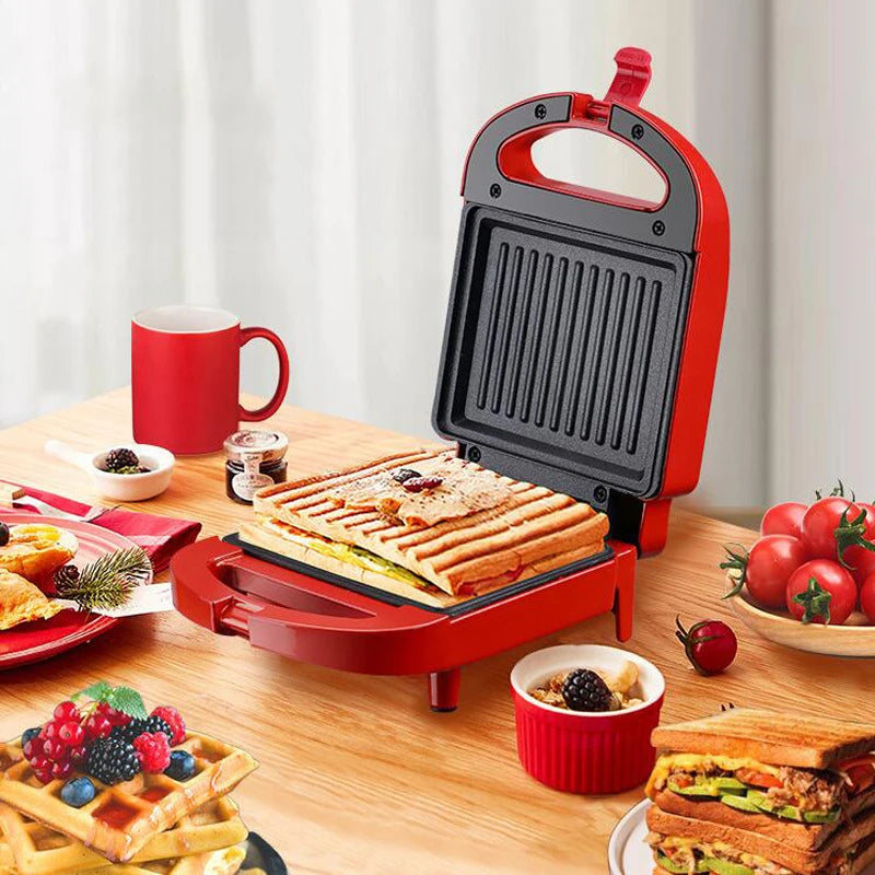 Deluxe Red Non-stick Sandwich Maker With Grill Plates